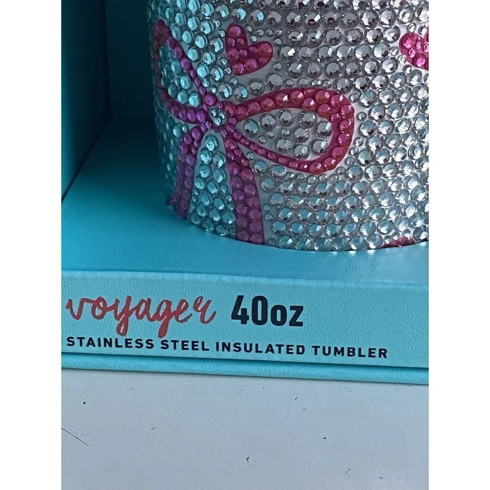 Hydrapeak LIMITED EDITION Voyager 40 oz Insulated Tumbler BLING Heart‎ Bows NEW